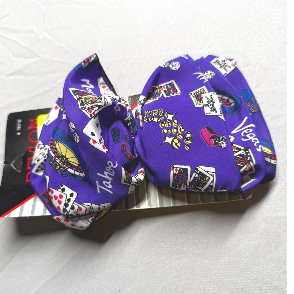 Revlon Casino Theme‎ Hair Barrette Bow Purple Satin Vintage NOS #78016 USA
